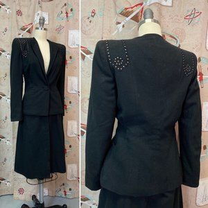 Vintage 1940s Suit • Black Studded Ladies Art Deco